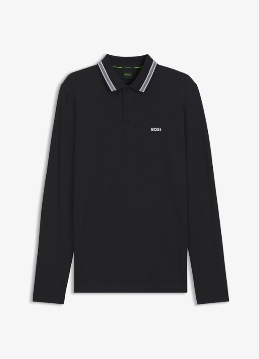 BOSS Polo van katoenpiqué met contrastlogo - voorkant 3 blauw