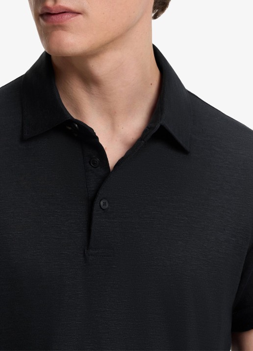 BOSS Polo van linnen  - detail 5 dark blue-409 / blauw