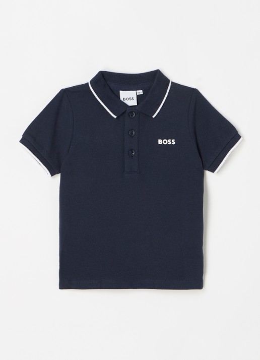 BOSS Polo van piqué katoen met logoborduring - voorkant donkerblauw