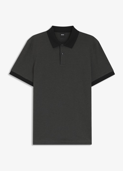BOSS Poloshirt van katoen met bobbelstructuur - voorkant 4 zwart