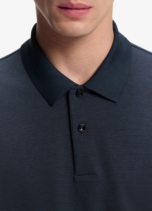 BOSS Poloshirt van katoen met bobbelstructuur - detail 5 blauwgrijs