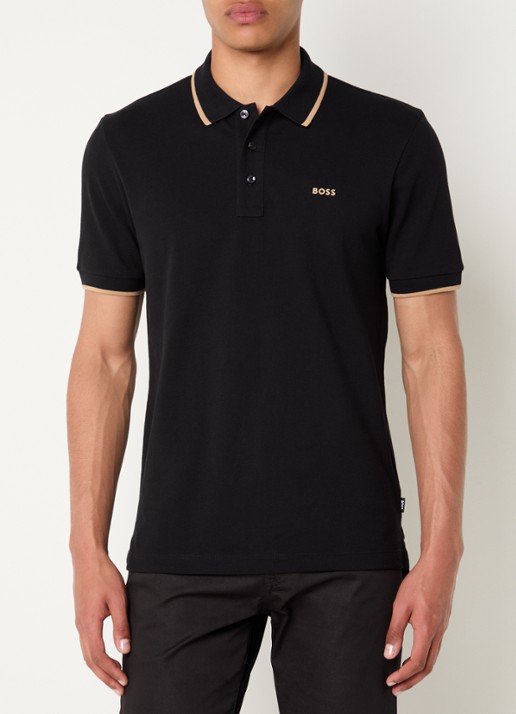 BOSS Poloshirt van katoenpiqué met contrasterende bies - detail 7 zwart