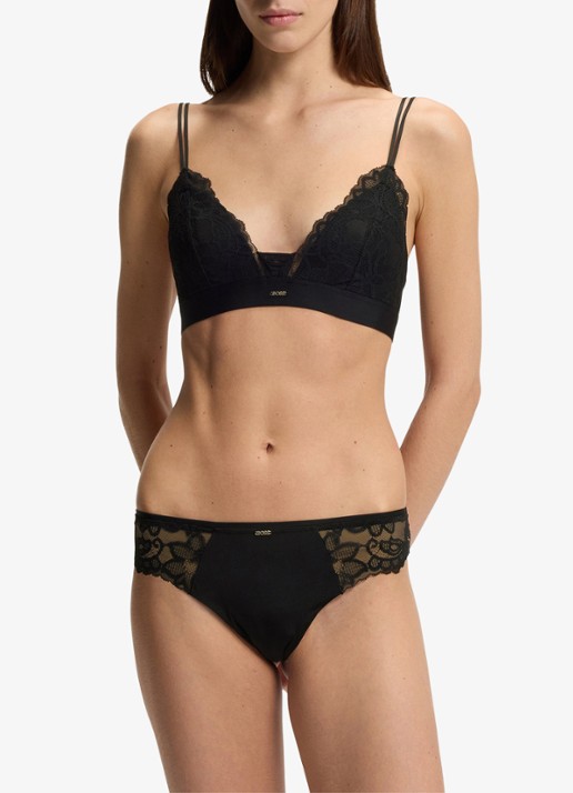 BOSS Premium kanten bralette met mesh plooitjes - voorkant 5 black-001 / zwart
