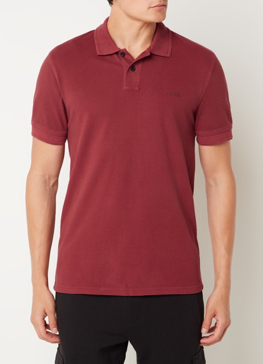 BOSS Prime regular fit polo van piqué katoen met logo - detail 3 open red-647 / rood