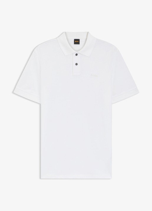 BOSS Prime regular fit polo van piqué katoen met logo - voorkant 4 white-100 / wit