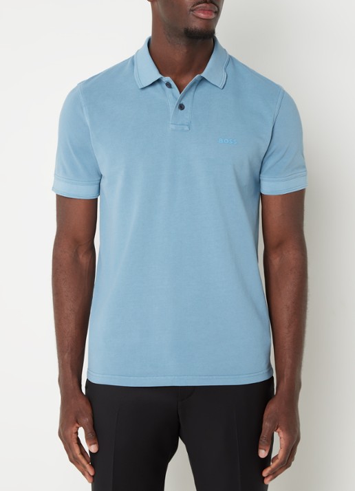 BOSS Prime regular fit polo van piqué katoen met logo - detail 4 open blue-486 / blauw