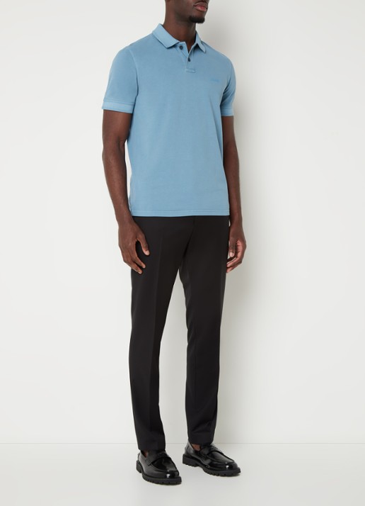 BOSS Prime regular fit polo van piqué katoen met logo - voorkant 2 open blue-486 / blauw