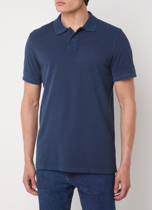 BOSS Prime regular fit polo van piqué katoen met logo - detail 4 open blue-464 / blauw
