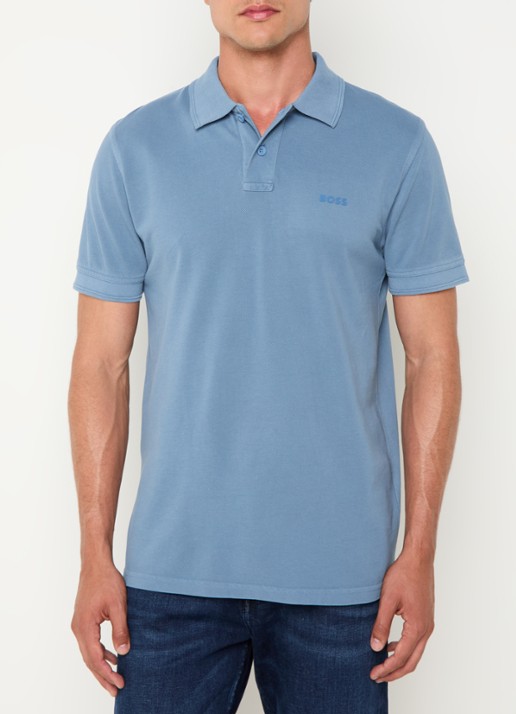 BOSS Prime regular fit polo van piqué katoen met logo - detail open blue-472 / blauw