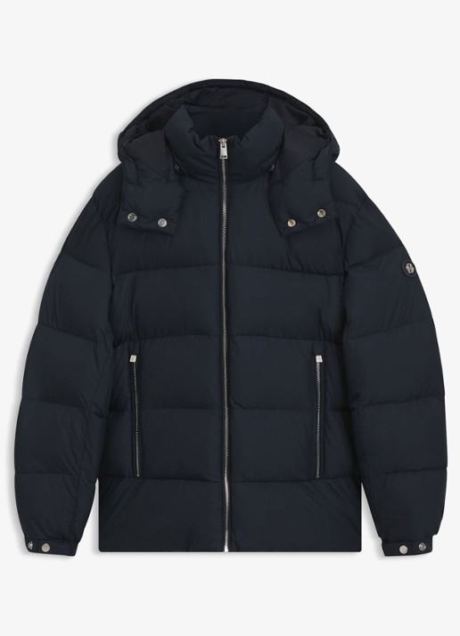 BOSS Puffer jas met capuchon - voorkant blauw