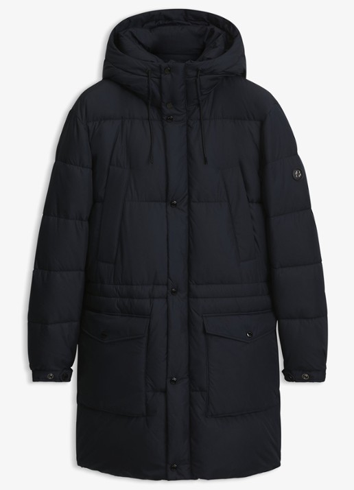 BOSS Puffer jas met capuchon - voorkant 2 blauw