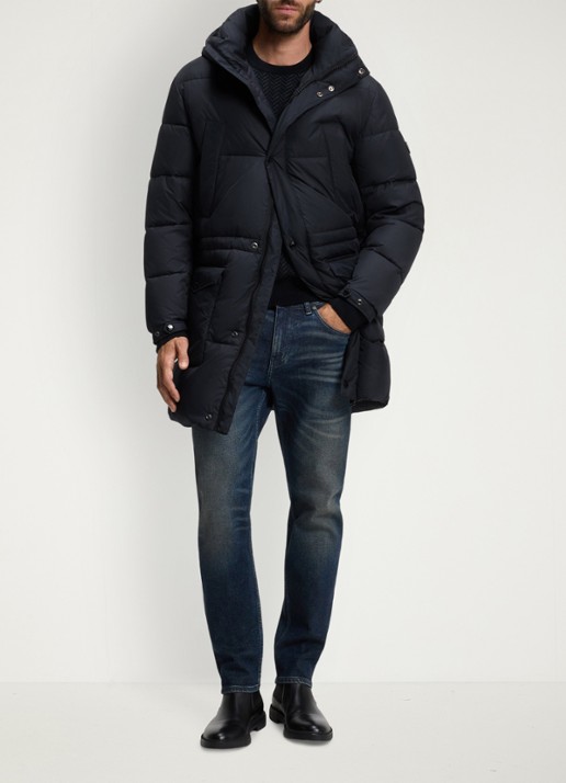 BOSS Puffer jas met capuchon - voorkant 3 blauw