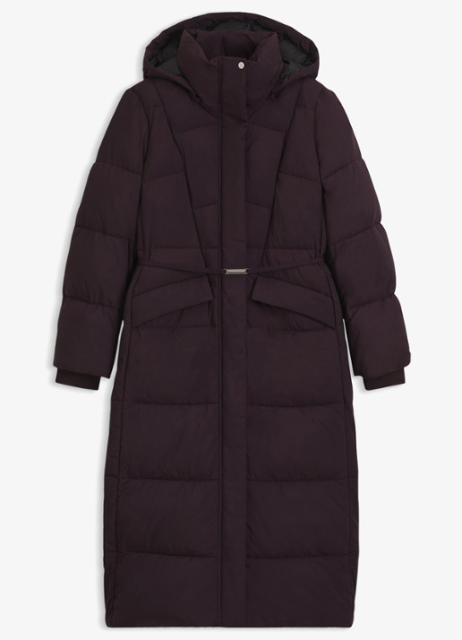 BOSS Puffer jas met ceintuur - voorkant 5 paars
