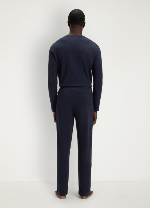 BOSS Pyjamabroek met structuur en logo - achterkant donkerblauw