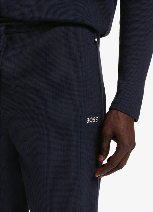BOSS Pyjamabroek met structuur en logo - detail 5 donkerblauw