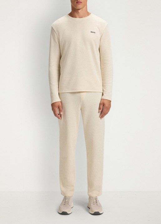 BOSS Pyjamabroek met structuur en logo - voorkant 2 creme