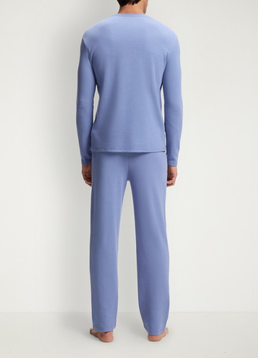 BOSS Pyjamabroek met structuur en logo - achterkant 3 blauwgrijs