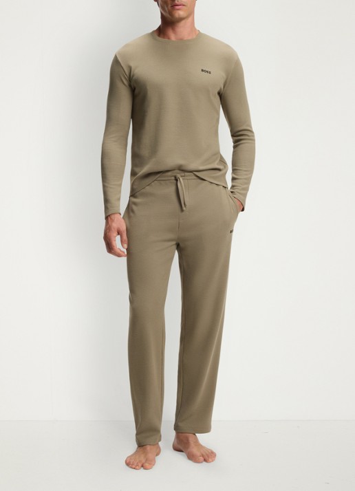 BOSS Pyjamabroek met structuur en logo - voorkant 2 bruin