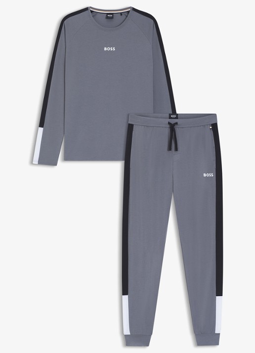 BOSS Pyjamaset met logo - voorkant grijs