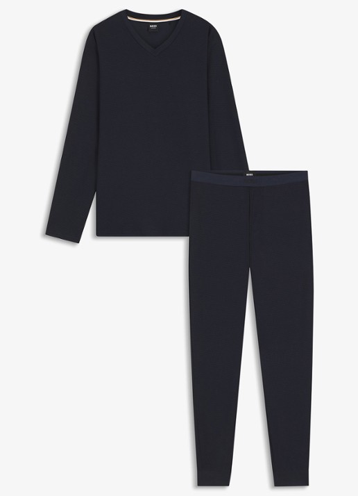 BOSS Pyjamaset  met structuur - voorkant 2 donkerblauw