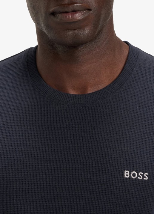BOSS Pyjamashirt van een katoenmix met logostiksel - detail 2 dark blue-403 / blauw