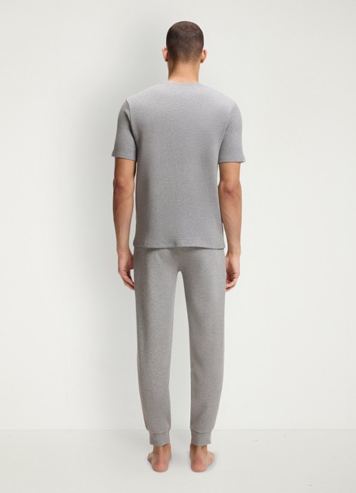 BOSS Pyjamashirt van een katoenmix met logostiksel - achterkant 7 medium grey-033 / grijs