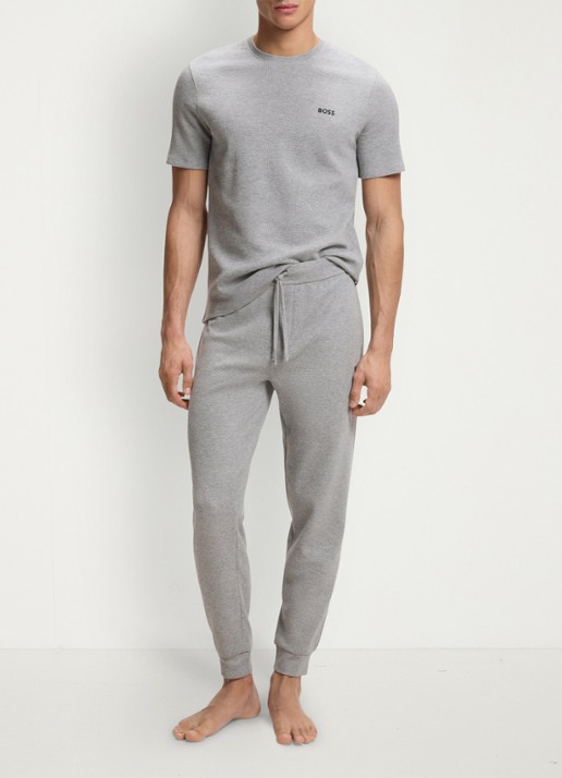 BOSS Pyjamashirt van een katoenmix met logostiksel - voorkant 5 medium grey-033 / grijs