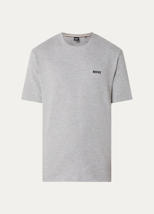 BOSS Pyjamashirt van een katoenmix met logostiksel - voorkant 6 medium grey-033 / grijs