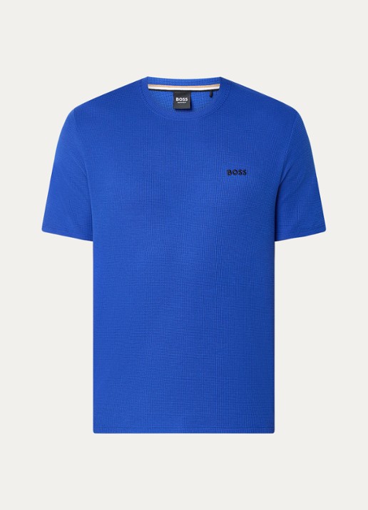 BOSS Pyjamashirt van een katoenmix met logostiksel - voorkant bright blue-430 / blauw