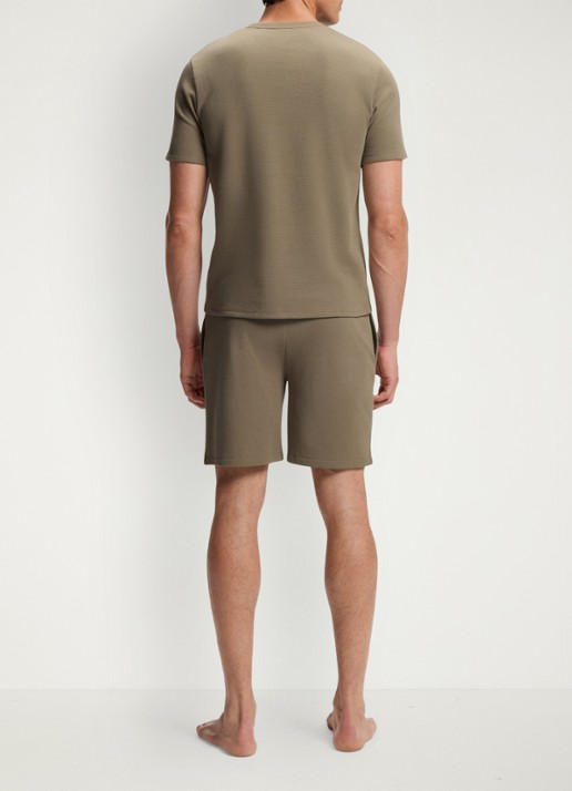 BOSS Pyjamashirt van een katoenmix met logostiksel - achterkant 3 open brown-245 / bruin
