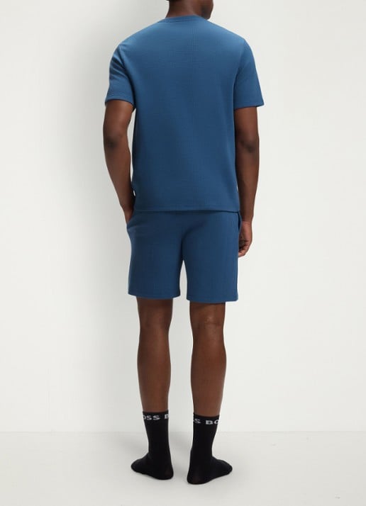 BOSS Pyjamashirt van een katoenmix met logostiksel - achterkant open blue-462 / blauw