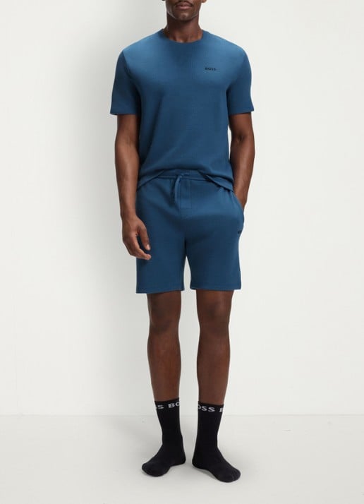 BOSS Pyjamashirt van een katoenmix met logostiksel - voorkant 3 open blue-462 / blauw