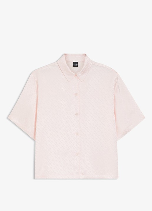 BOSS Pyjamashirt van satijn met monogramjacquard - voorkant 3 lichtroze