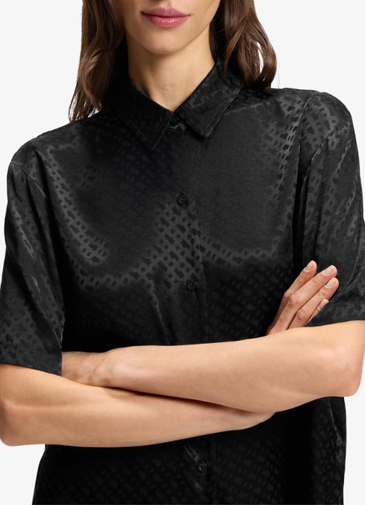 BOSS Pyjamashirt van satijn met monogramjacquard - detail 4 zwart