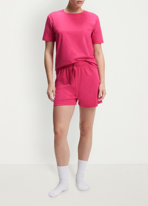 BOSS Pyjamashirt van stretchkatoen met logoprint - voorkant 5 medium pink-661 / roze