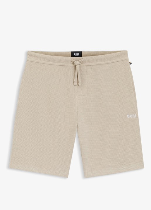 BOSS Pyjamashort van een katoenmix met logostiksel - voorkant light beige-275 / beige