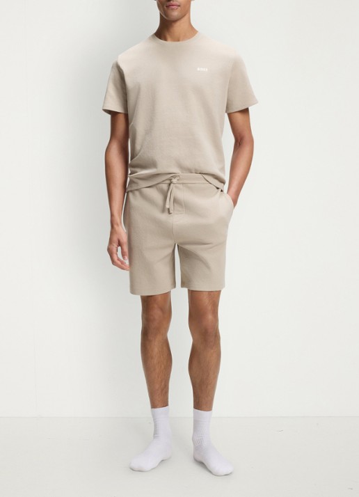 BOSS Pyjamashort van een katoenmix met logostiksel - voorkant 2 light beige-275 / beige