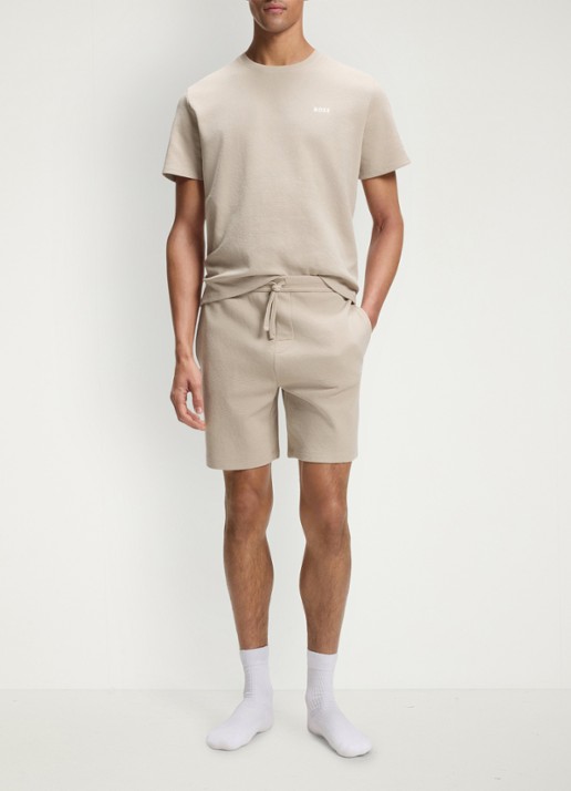 BOSS Pyjamashort van een katoenmix met logostiksel - voorkant 2 light beige-275 / beige