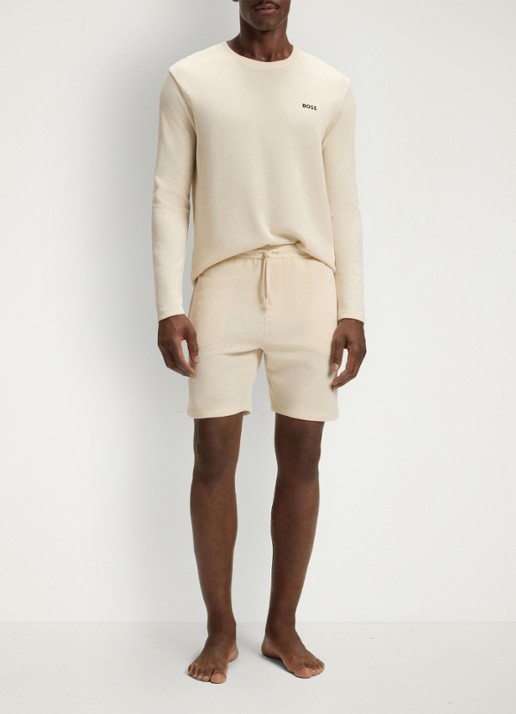 BOSS Pyjamashort van een katoenmix met logostiksel - voorkant 4 open white-131 / wit