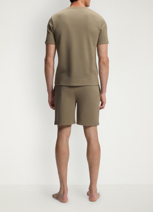 BOSS Pyjamashort van een katoenmix met logostiksel - achterkant 5 open brown-245 / bruin