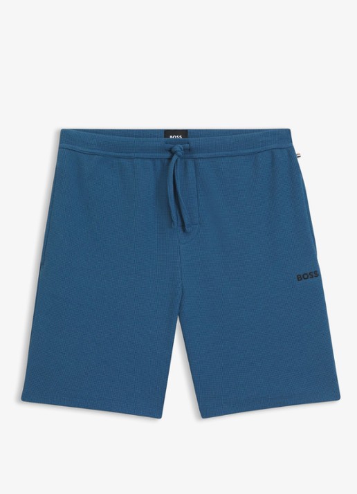 BOSS Pyjamashort van een katoenmix met logostiksel - voorkant 3 open blue-462 / blauw