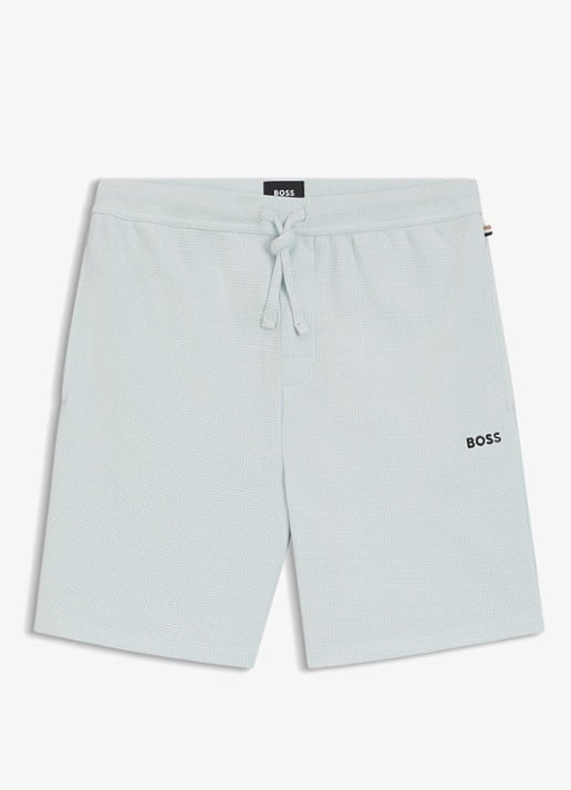 BOSS Pyjamashort van een katoenmix met logostiksel - voorkant 2 open blue-499 / blauw