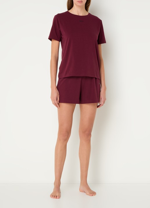 BOSS Pyjamashort van stretchkatoen met logokoorden - voorkant 4 dark red-601 / rood