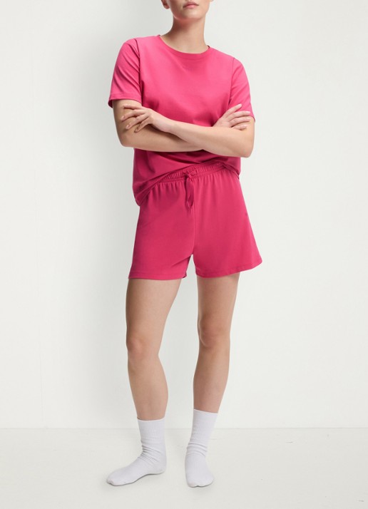 BOSS Pyjamashort van stretchkatoen met logokoorden - voorkant 3 medium pink-661 / roze