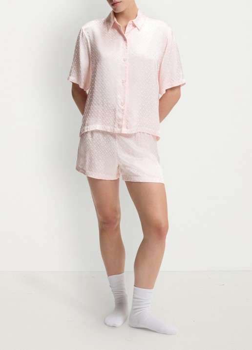 BOSS Pyjamashorts van satijn met monogramjacquard - voorkant 5 lichtroze