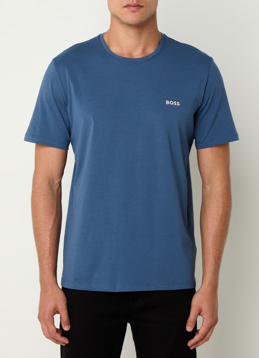 BOSS Pyjamatop met logo - detail staalblauw
