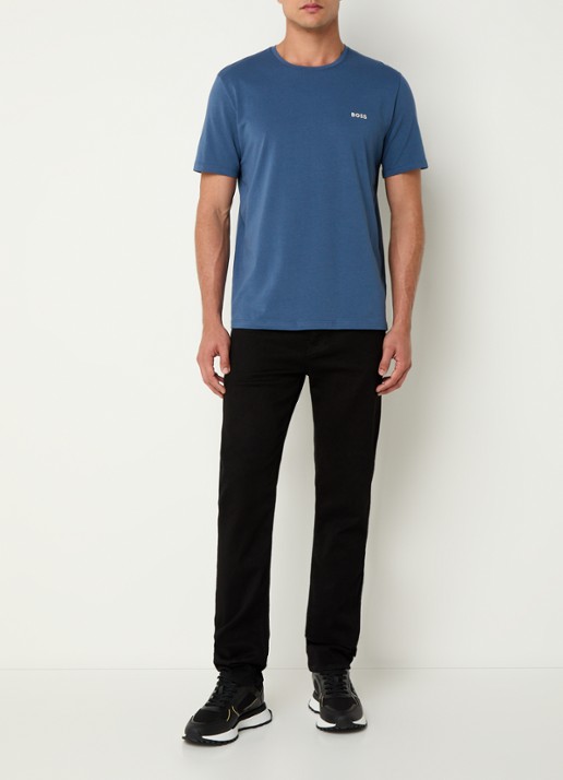 BOSS Pyjamatop met logo - voorkant 3 staalblauw