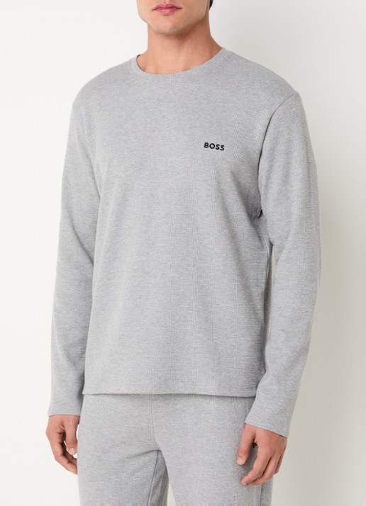 BOSS Pyjamatop met structuur en logo - detail 3 grijsmele