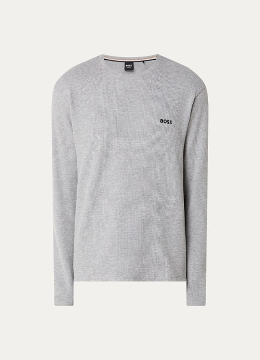BOSS Pyjamatop met structuur en logo - voorkant grijsmele