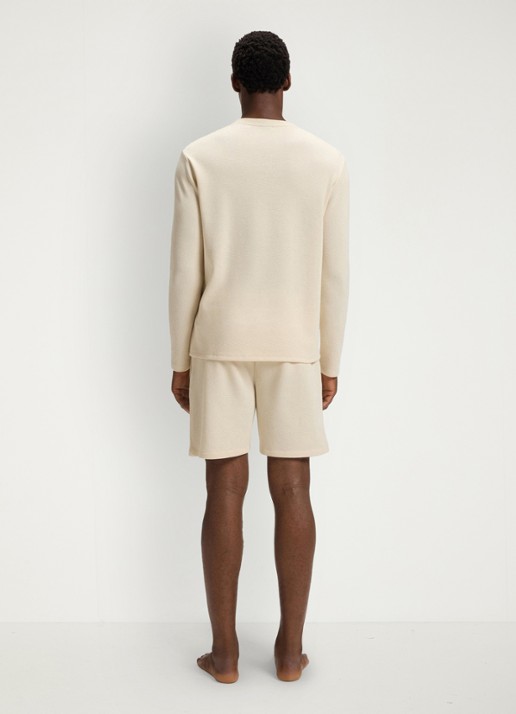 BOSS Pyjamatop met structuur en logo - achterkant beige